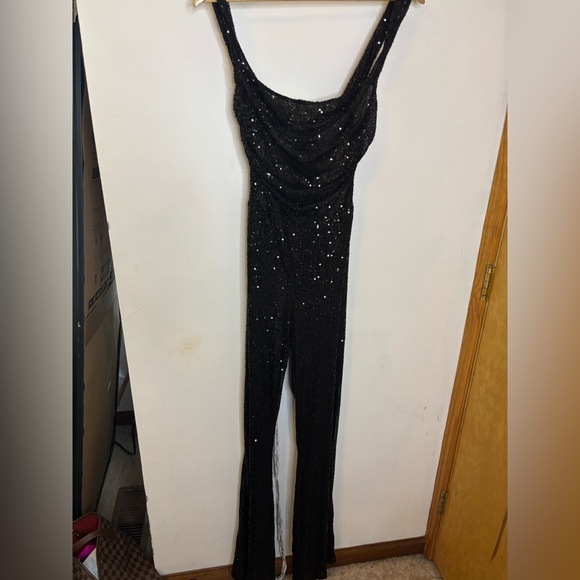 NWOT Lucy in the Sky Sequin Tie Back Black Stretch Pantsuit - Picture 8 of 8